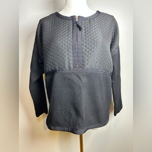 Madewell Quilted Panel top small black long sleeve zip front casual minimalist